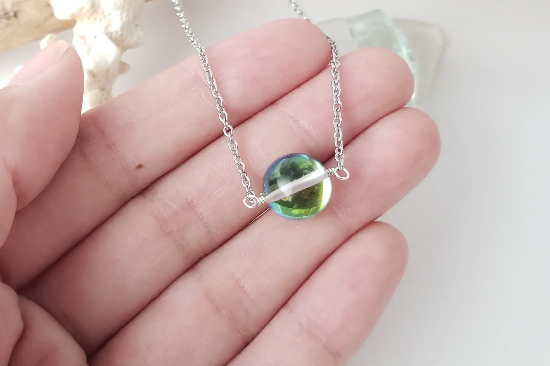 Rainbow spectrolite crystal floating necklace - Image 4
