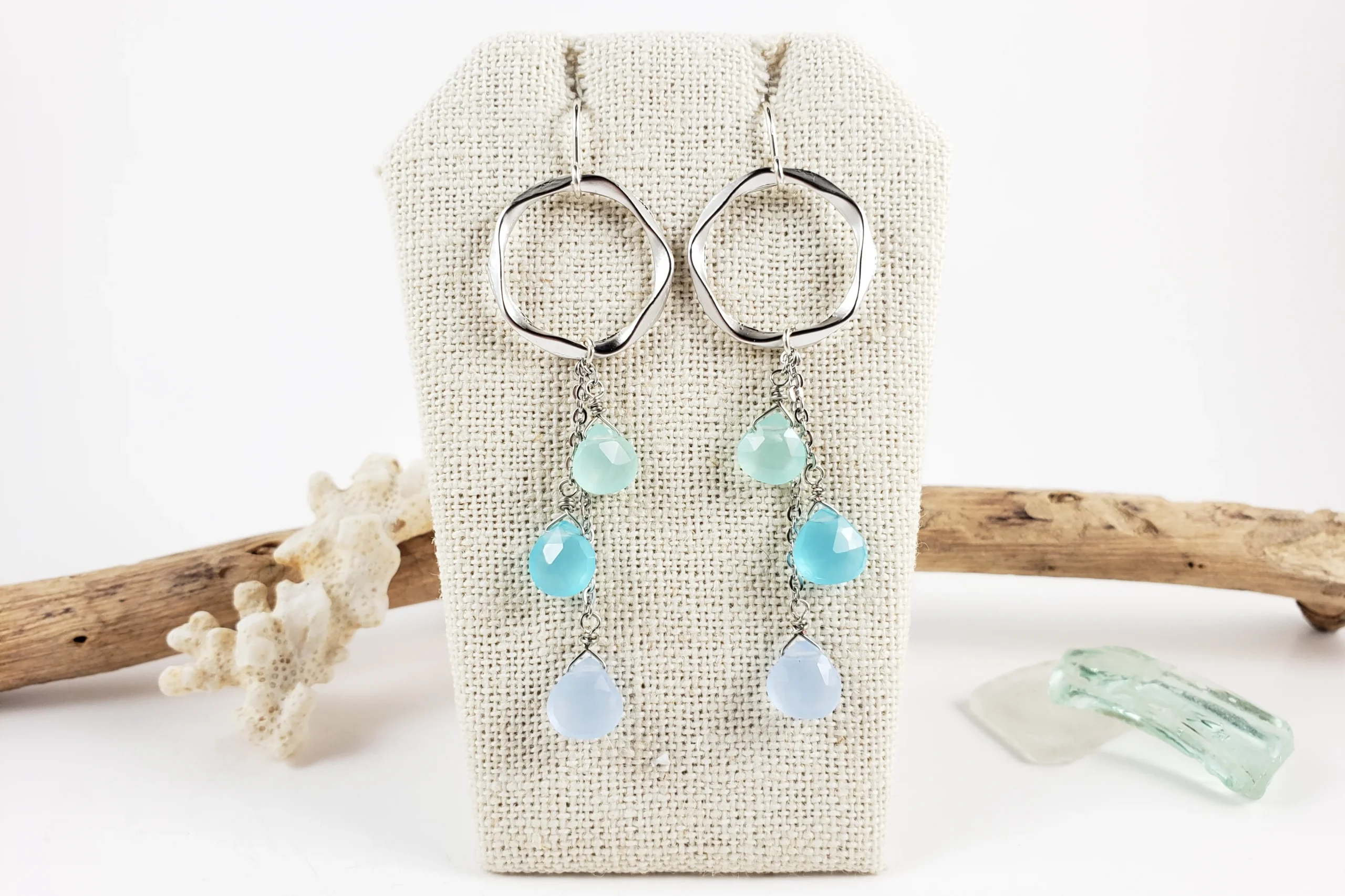 Blue, green, and purple gemstone circle earrings and necklace - Image 9