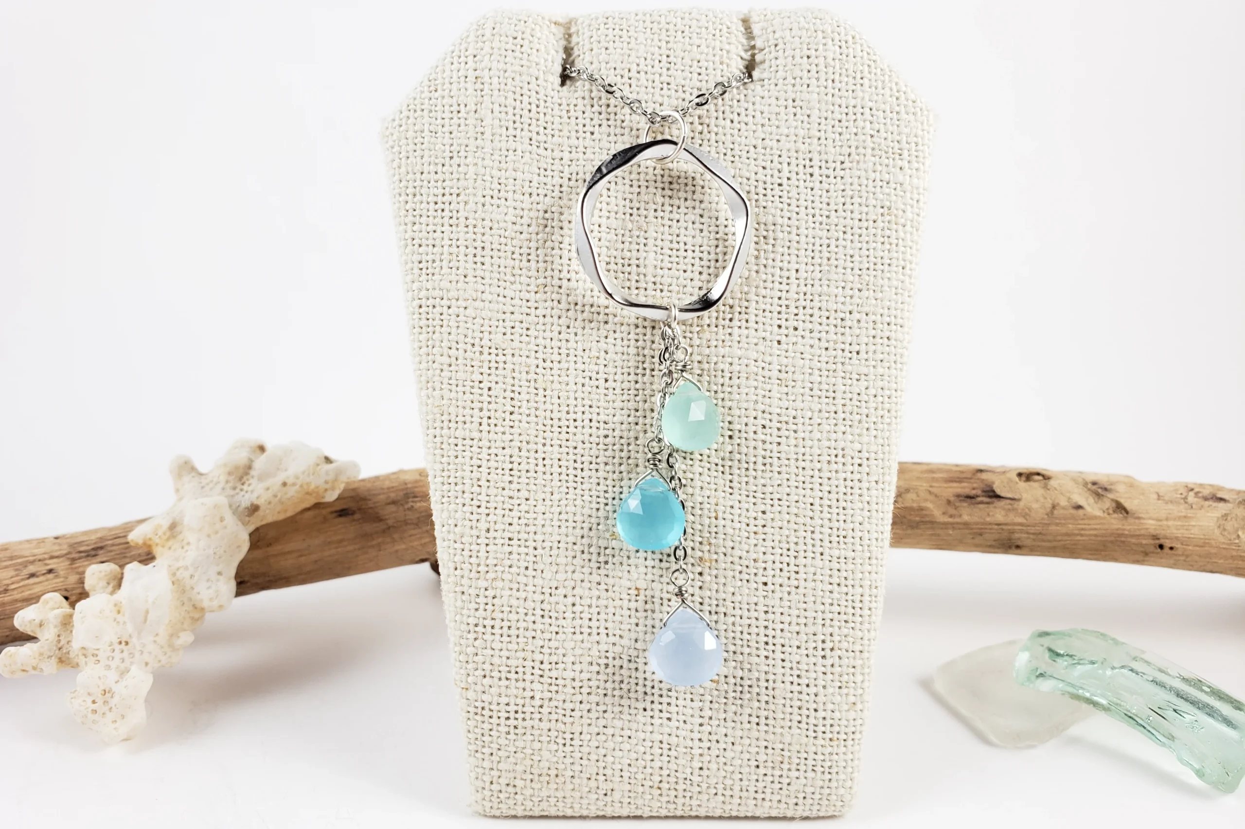 Blue, green, and purple gemstone circle earrings and necklace - Image 8