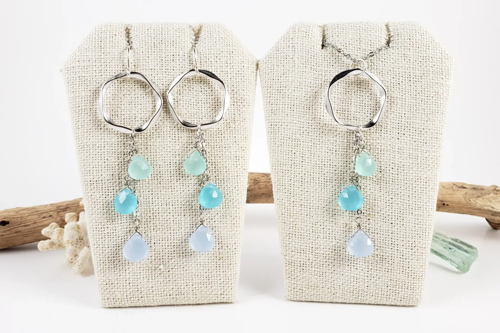 Blue, green, and purple gemstone circle earrings and necklace - Image 7