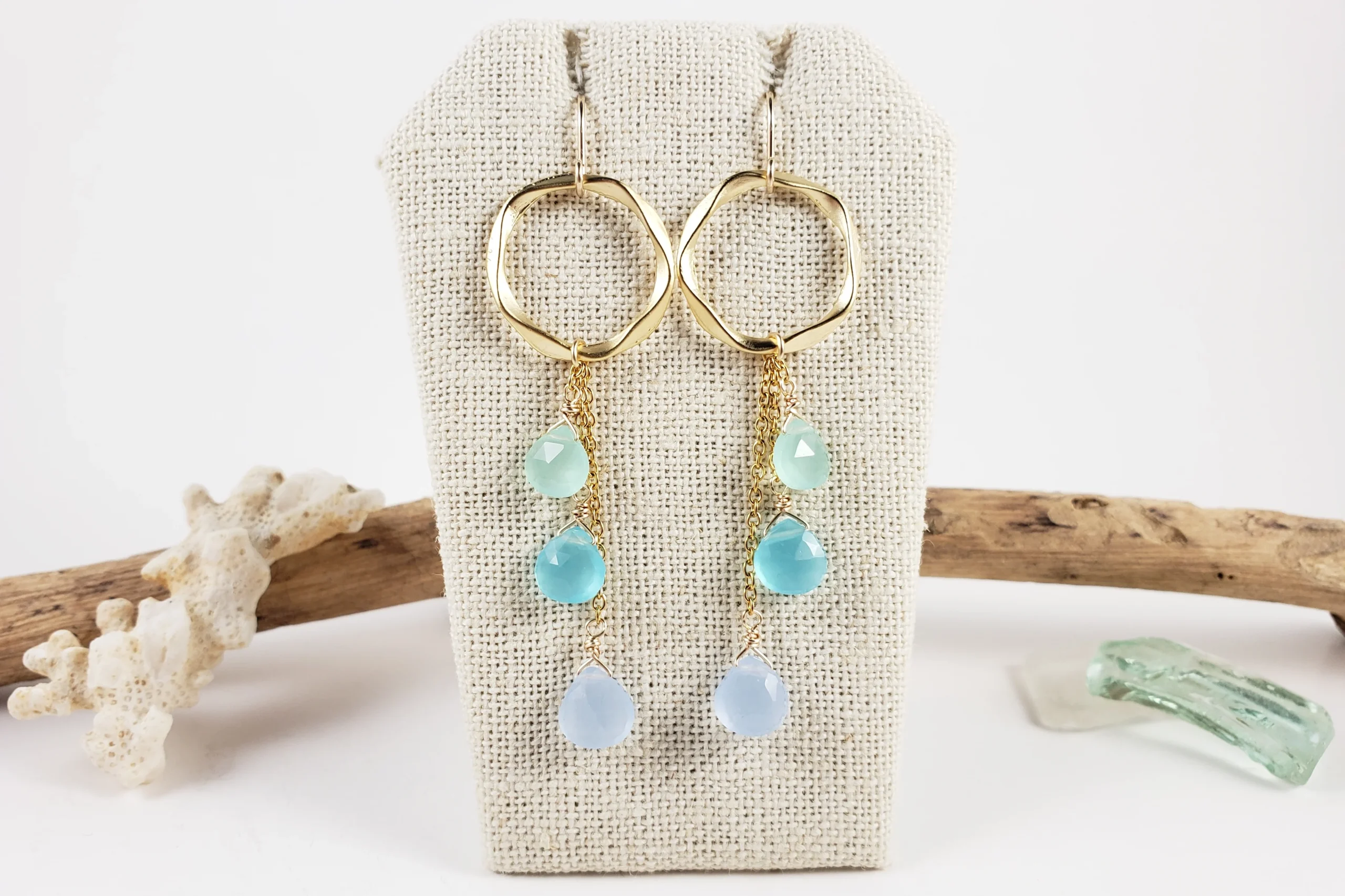 Blue, green, and purple gemstone circle earrings and necklace - Image 6