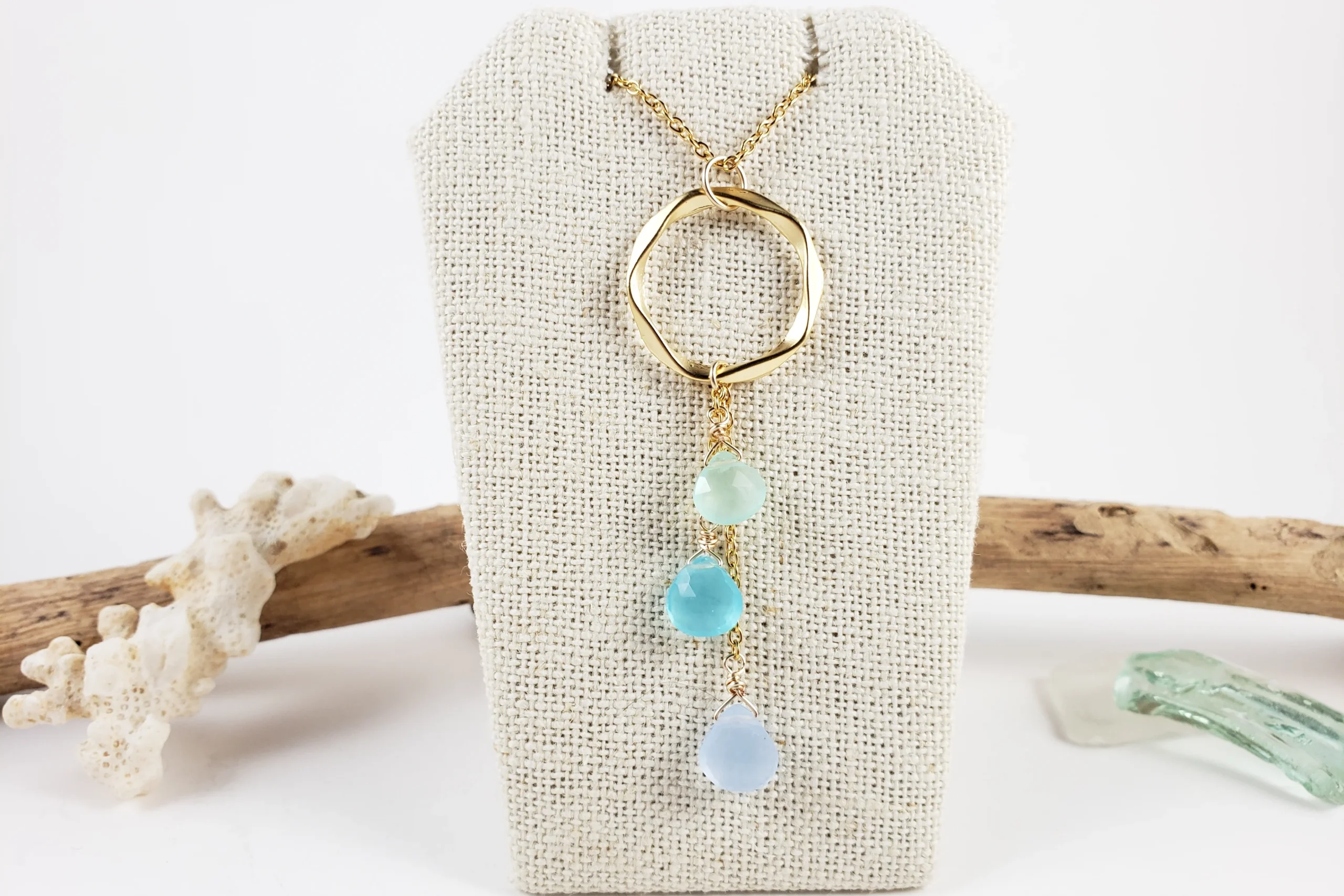 Blue, green, and purple gemstone circle earrings and necklace - Image 5
