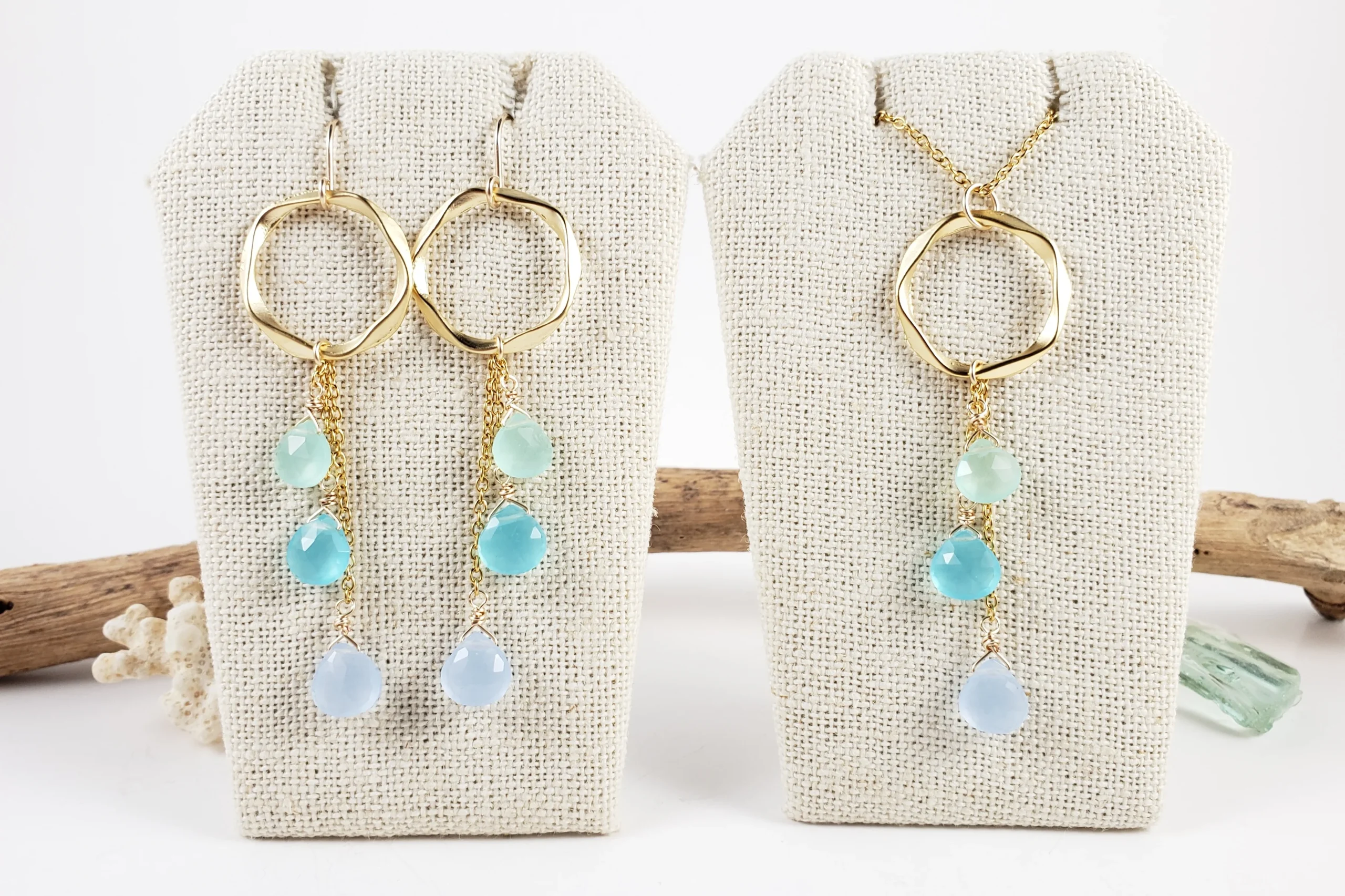 Blue, green, and purple gemstone circle earrings and necklace - Image 4