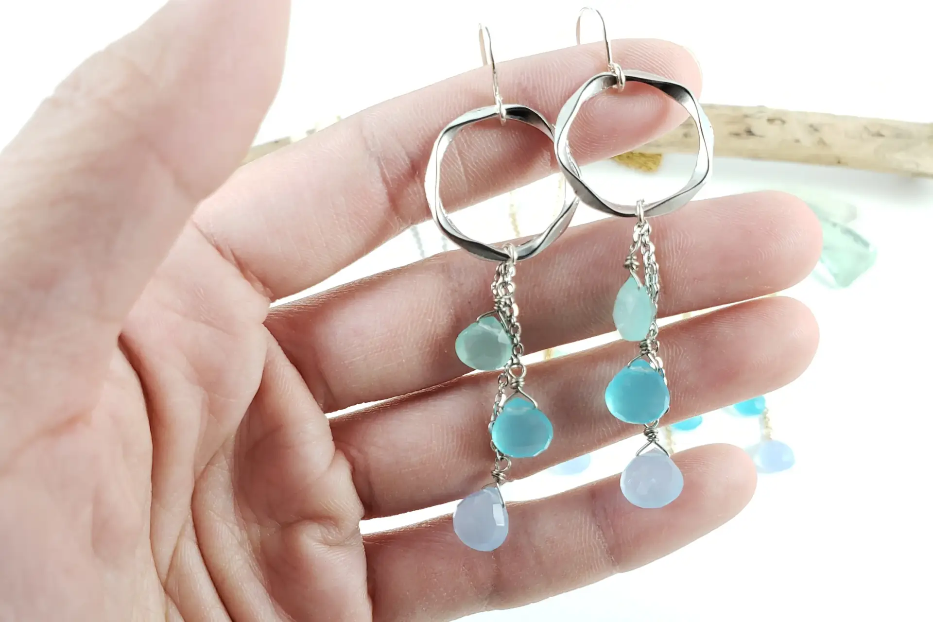 Blue, green, and purple gemstone circle earrings and necklace - Image 2