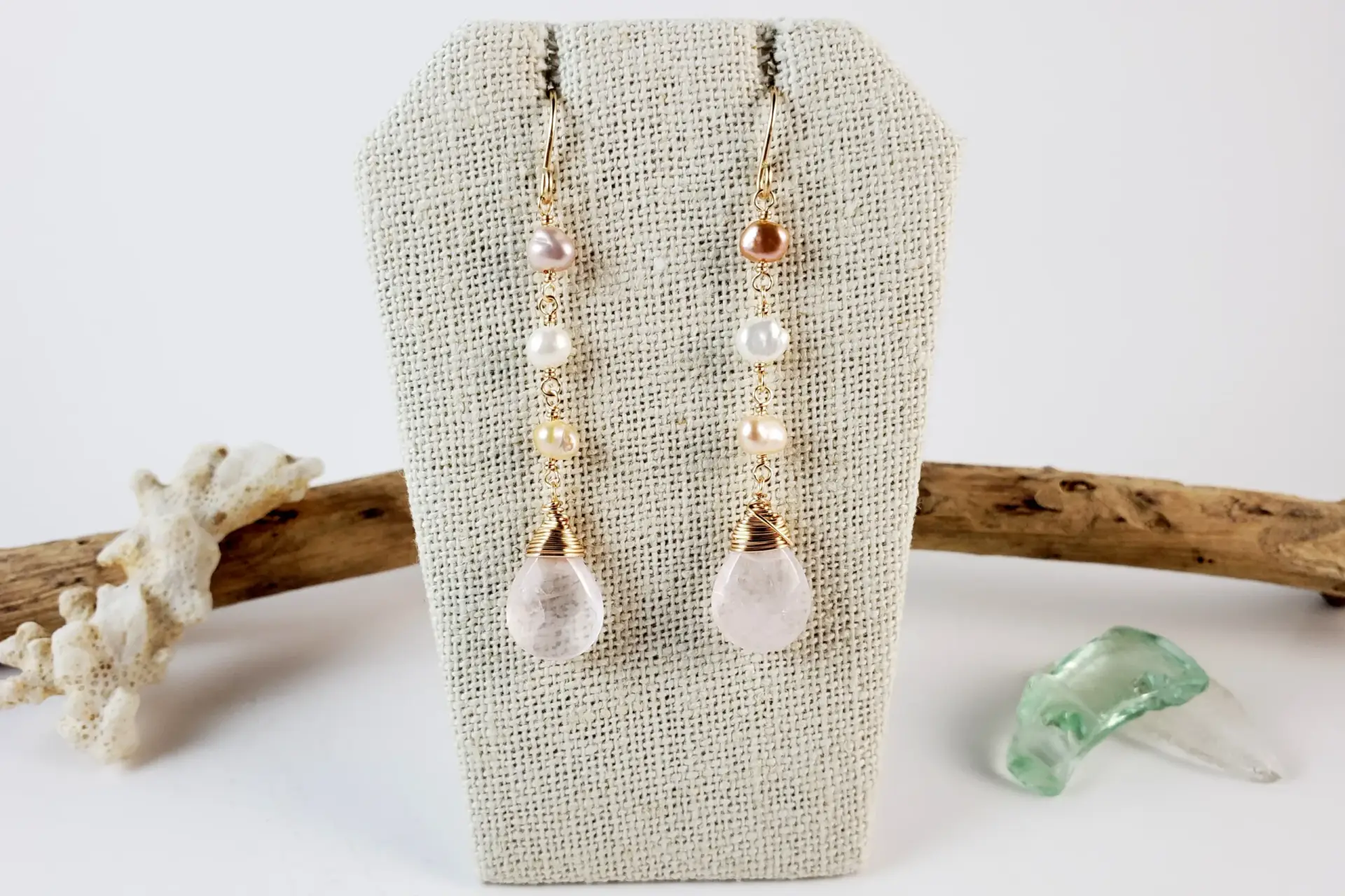 Rose quartz and freshwater pearls earring and necklace - Image 9