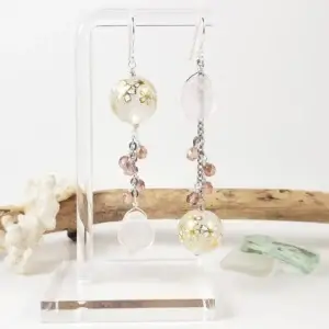 Cherry blossom pink asymmetrical earrings in silver