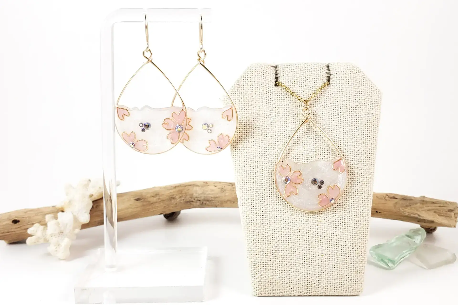 Sakura (cherry blossom) earrings and necklace