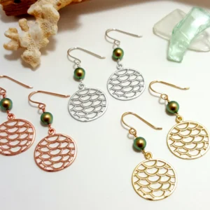 Round Scale Earrings in Silver and Gold