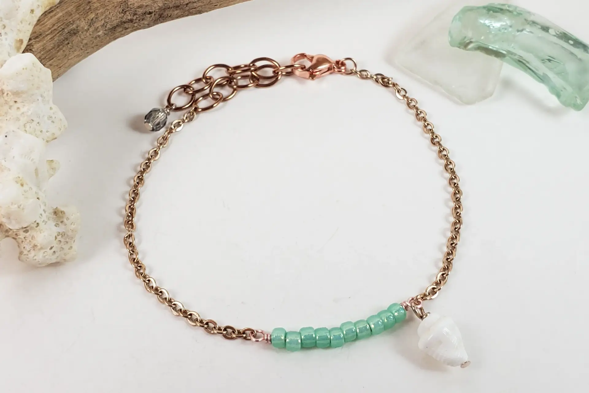 Sea Green Glass and Seashell Bracelet - Image 4