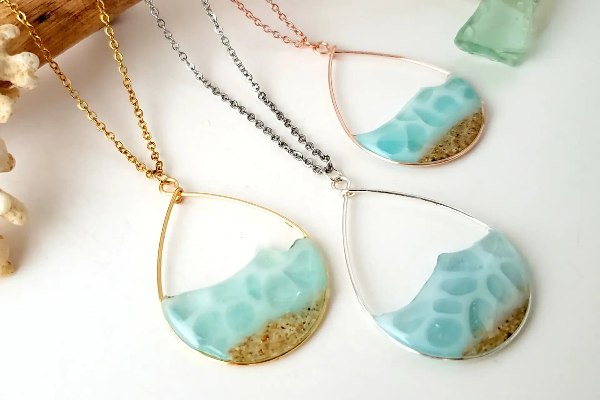 Seafoam water and sand earrings and necklace - Image 5
