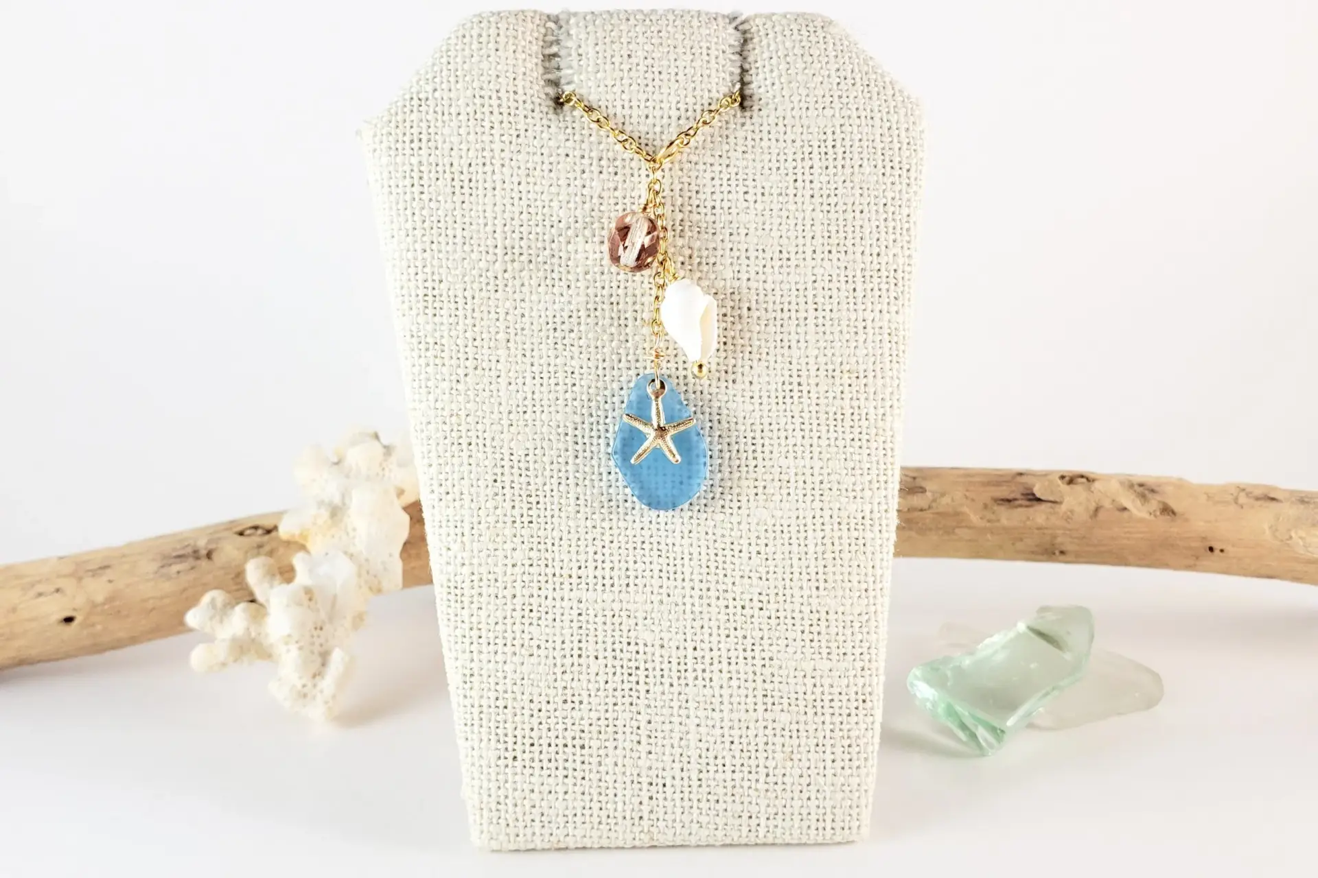 Blue sea glass, starfish, and shell necklace - Image 5