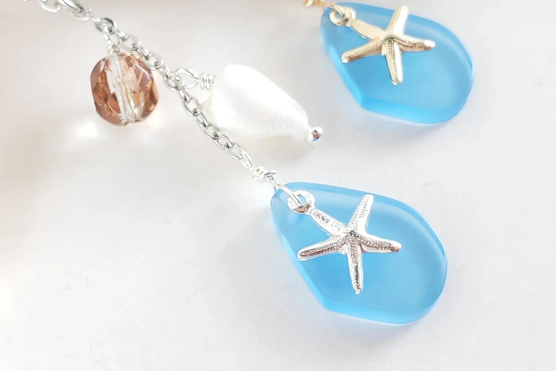 Blue sea glass, starfish, and shell necklace - Image 3