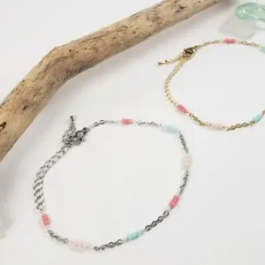 Blue, coral, and peach seed bead bracelet and anklet