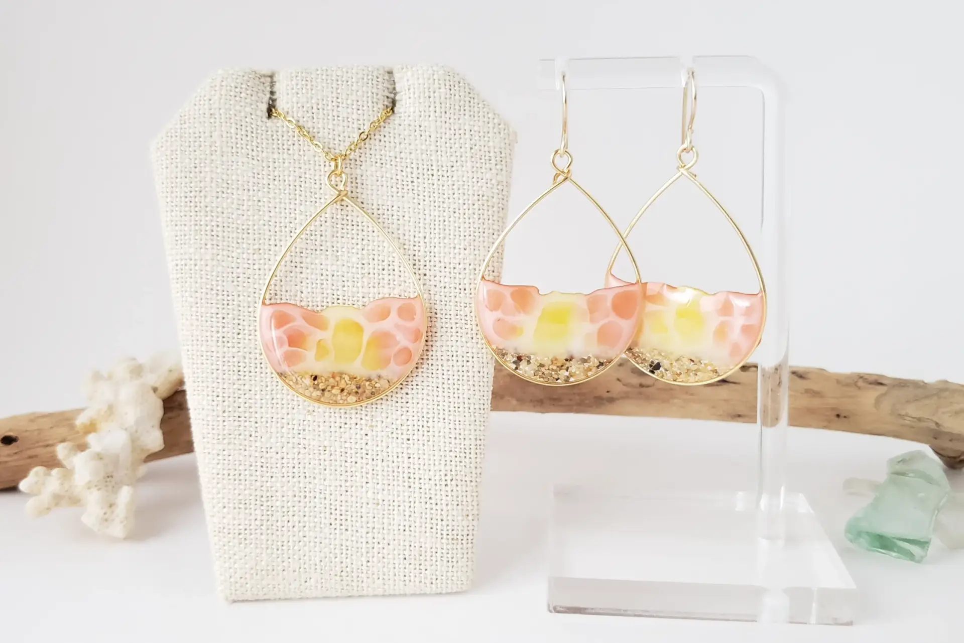 Sunset seafoam earrings and necklace