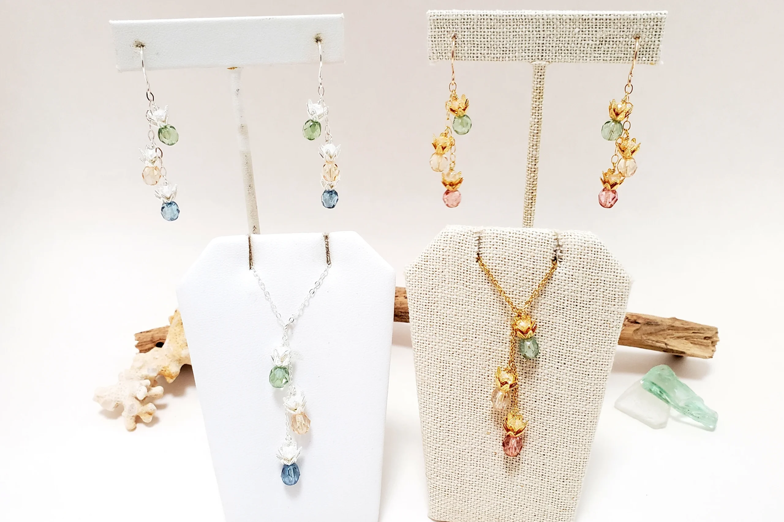 Triple pineapple earrings and necklace